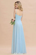 Elegant Front Split Bridesmaid Dress Garden Spaghetti Straps V-neck Floor Length Dress by misshow.com