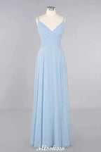 Elegant Front Split Bridesmaid Dress Garden Spaghetti Straps V-neck Floor Length Dress by misshow.com