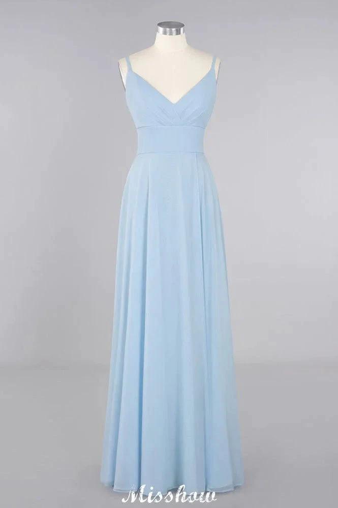 Elegant Front Split Bridesmaid Dress Garden Spaghetti Straps V-neck Floor Length Dress by misshow.com