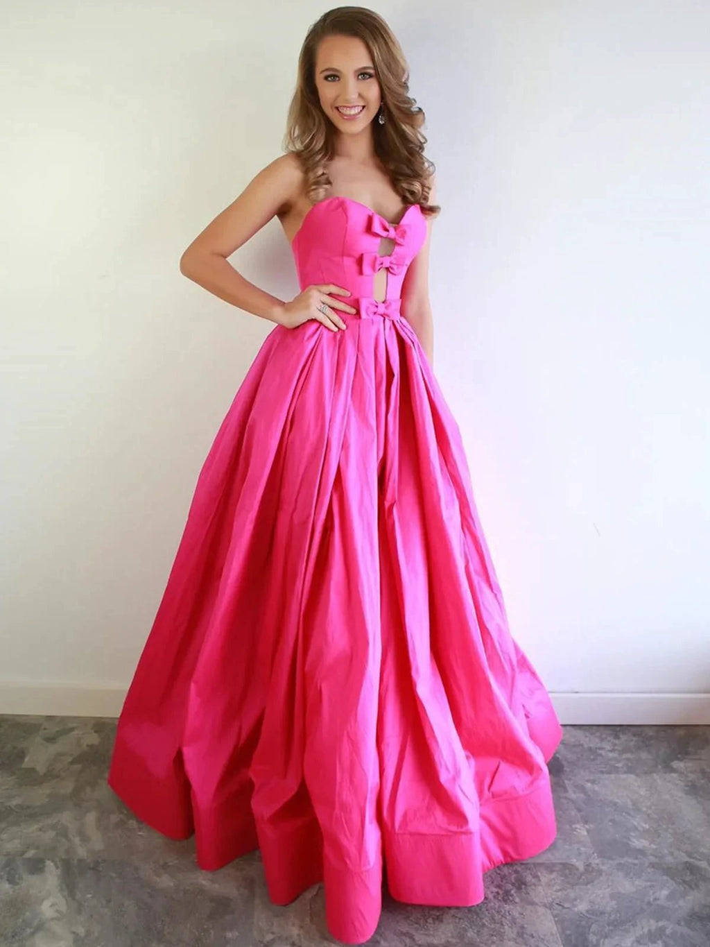 Elegant Fuchsia Long A-line Sweetheart Satin Graduation Formal Prom Dresses by BIZTUNNEL