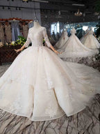 Elegant Half Sleeves Ball Gown Lace Layer Wedding Dress WD380 by pgmdress