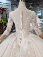 Elegant Half Sleeves Ball Gown Lace Layer Wedding Dress WD380 by pgmdress