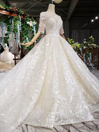 Elegant Half Sleeves Ball Gown Lace Sweetheart Wedding Dress WD379 by pgmdress
