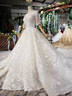 Elegant Half Sleeves Ball Gown Lace Sweetheart Wedding Dress WD379 by pgmdress