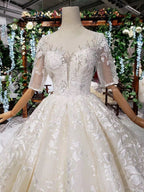 Elegant Half Sleeves Ball Gown Lace Sweetheart Wedding Dress WD379 by pgmdress