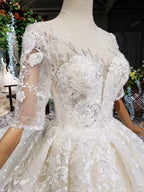 Elegant Half Sleeves Ball Gown Lace Sweetheart Wedding Dress WD379 by pgmdress