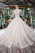 Elegant Half Sleeves Ball Gown Lace Sweetheart Wedding Dress WD379 by pgmdress