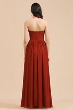 Elegant Halter Aline Chiffon Bridesmaid Dress Sleeveless Floor Length Wedding Party Dress