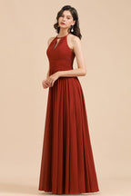 Elegant Halter Aline Chiffon Bridesmaid Dress Sleeveless Floor Length Wedding Party Dress