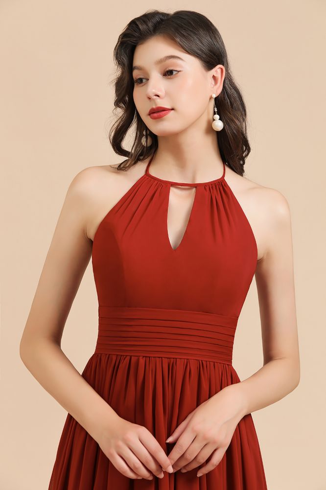 Elegant Halter Aline Chiffon Bridesmaid Dress Sleeveless Floor Length Wedding Party Dress