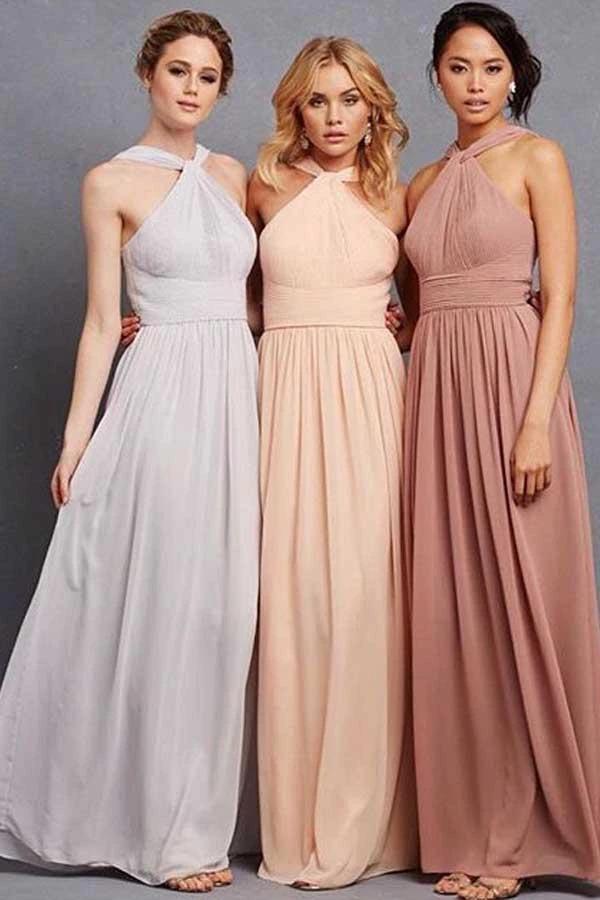 Elegant Halter Ruffles Empire Floor-length Chiffon Bridesmaid Dresses BD033 by pgmdress