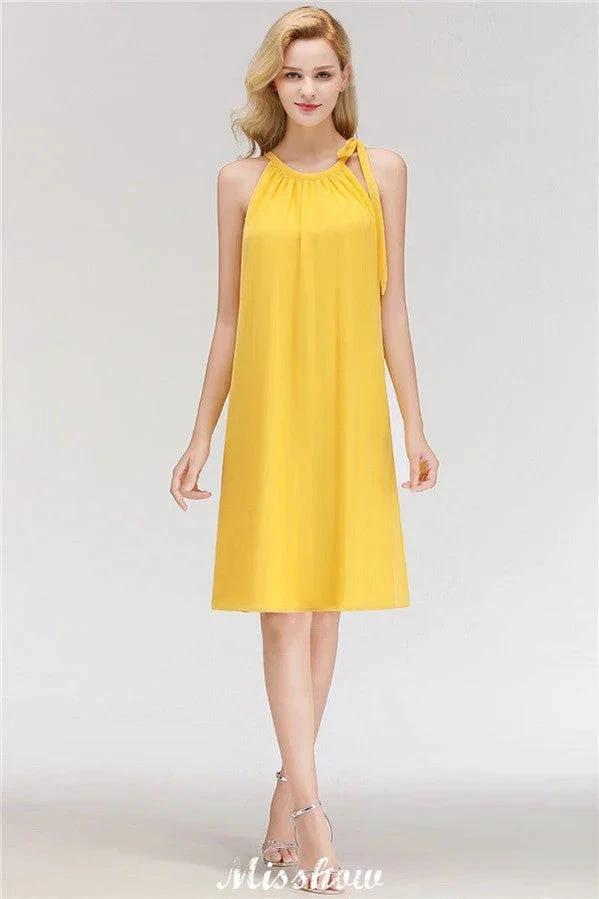 Elegant Halter Simple Sleeveless Evening Dresses Knee Length by misshow.com