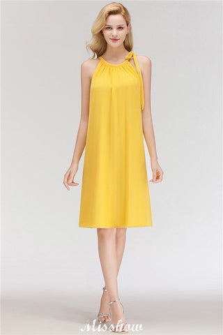 Elegant Halter Simple Sleeveless Evening Dresses Knee Length