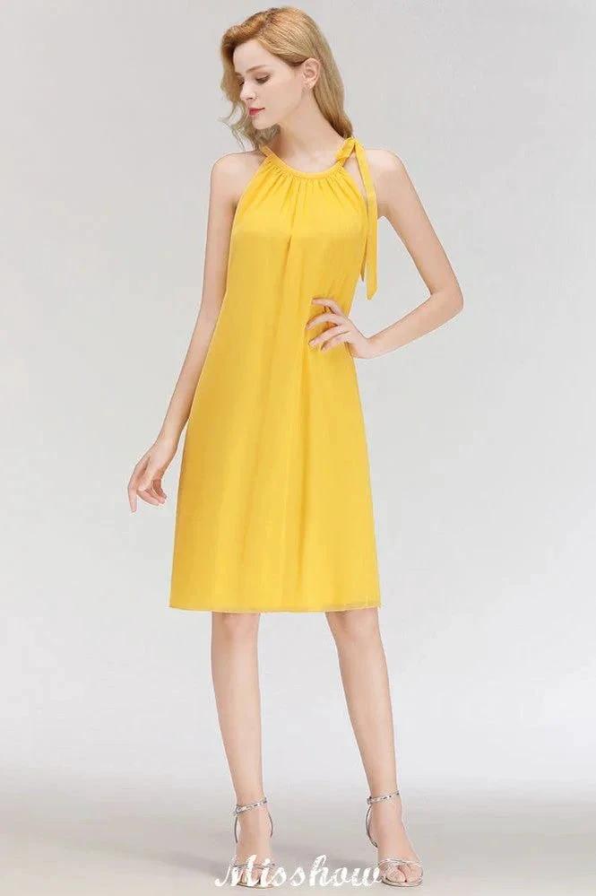Elegant Halter Simple Sleeveless Evening Dresses Knee Length by misshow.com