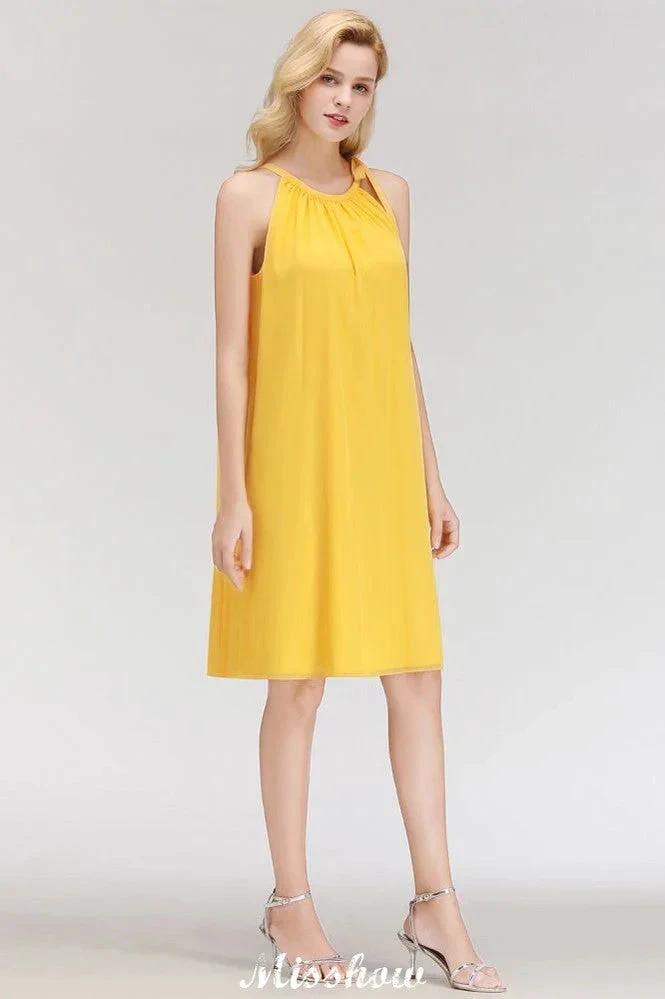 Elegant Halter Simple Sleeveless Evening Dresses Knee Length by misshow.com