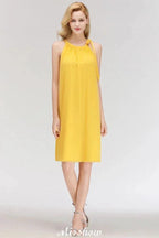 Elegant Halter Simple Sleeveless Evening Dresses Knee Length by misshow.com