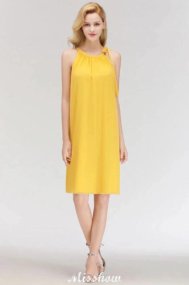 Elegant Halter Simple Sleeveless Evening Dresses Knee Length by misshow.com