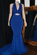 Elegant Halter Sleeveless V-neck Long Mermaid Prom Dress by misshow.com