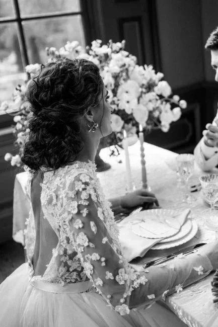 Elegant Hi-lo Lace Tulle Wedding Dresses With Long Sleeves by misshow.com