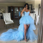 Elegant High Low Sweetheart Tulle Formal Graduation Prom Dresses by BIZTUNNEL