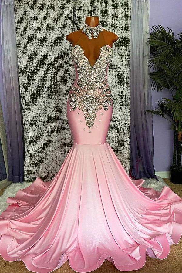 Elegant High-neck Sleeveless Mermaid Prom Dress With Beading by misshow.com