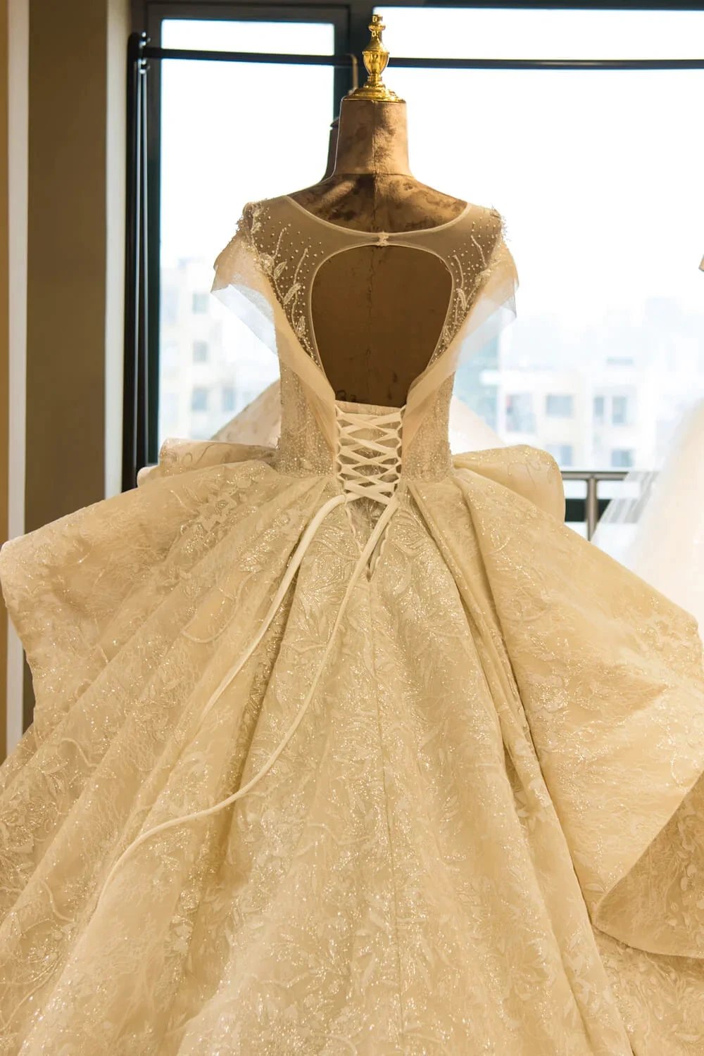 Elegant Illusion neck Cap Sleeve Appliques Tulle A-line Princess Wedding Dress by misshow.com