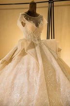 Elegant Illusion neck Cap Sleeve Appliques Tulle A-line Princess Wedding Dress by misshow.com