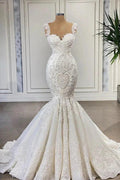 Elegant Ivory Long Mermaid Sweetheart Ruffles Lace Wedding Dresses by BIZTUNNEL