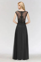 Elegant Jewel Sleeveless floor-Length A-line Lace Black Bridesmaid Dress by misshow.com