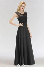Elegant Jewel Sleeveless floor-Length A-line Lace Black Bridesmaid Dress by misshow.com