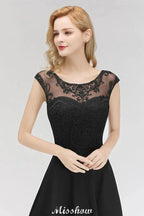 Elegant Jewel Sleeveless floor-Length A-line Lace Black Bridesmaid Dress by misshow.com