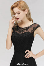 Elegant Jewel Sleeveless floor-Length A-line Lace Black Bridesmaid Dress by misshow.com