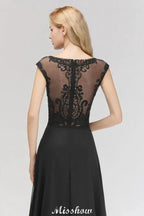 Elegant Jewel Sleeveless floor-Length A-line Lace Black Bridesmaid Dress by misshow.com