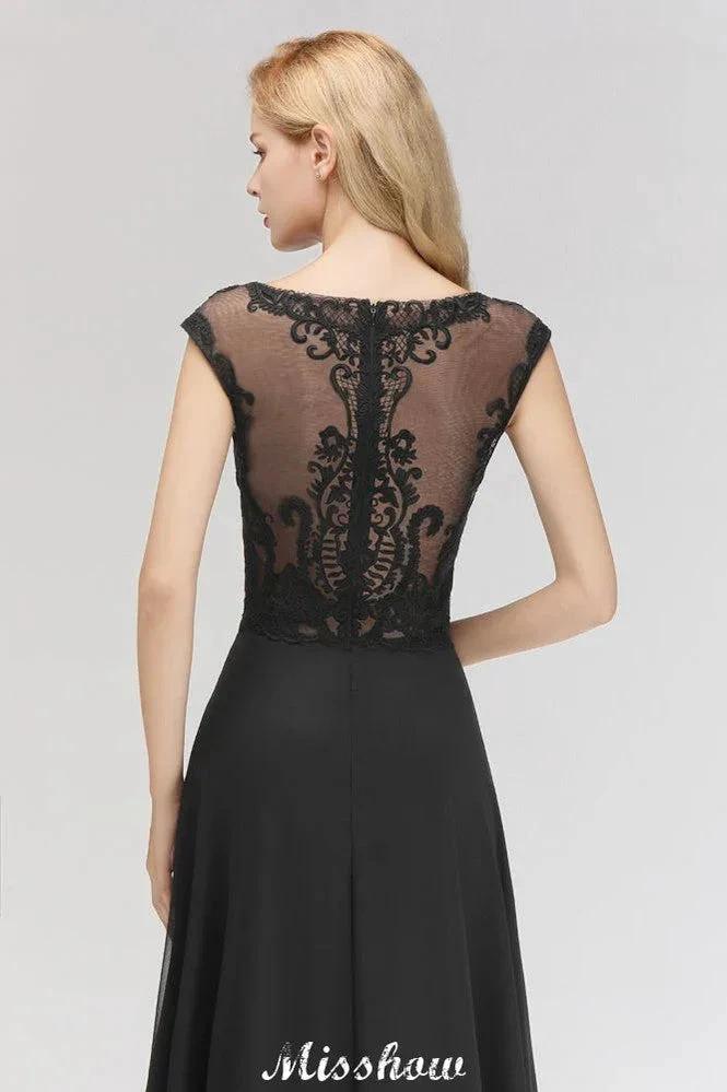 Elegant Jewel Sleeveless floor-Length A-line Lace Black Bridesmaid Dress by misshow.com