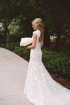 Elegant Lace Appliques Wedding Dress With Zipper Button WD048 by pgmdress