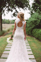 Elegant Lace Appliques Wedding Dress With Zipper Button WD048 by pgmdress