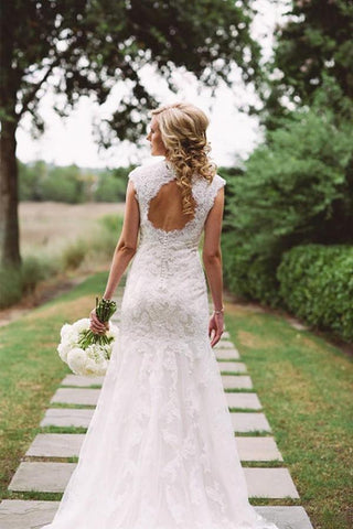 Elegant Lace Appliques Wedding Dress With Zipper Button WD048