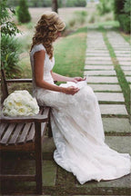 Elegant Lace Appliques Wedding Dress With Zipper Button WD048 by pgmdress