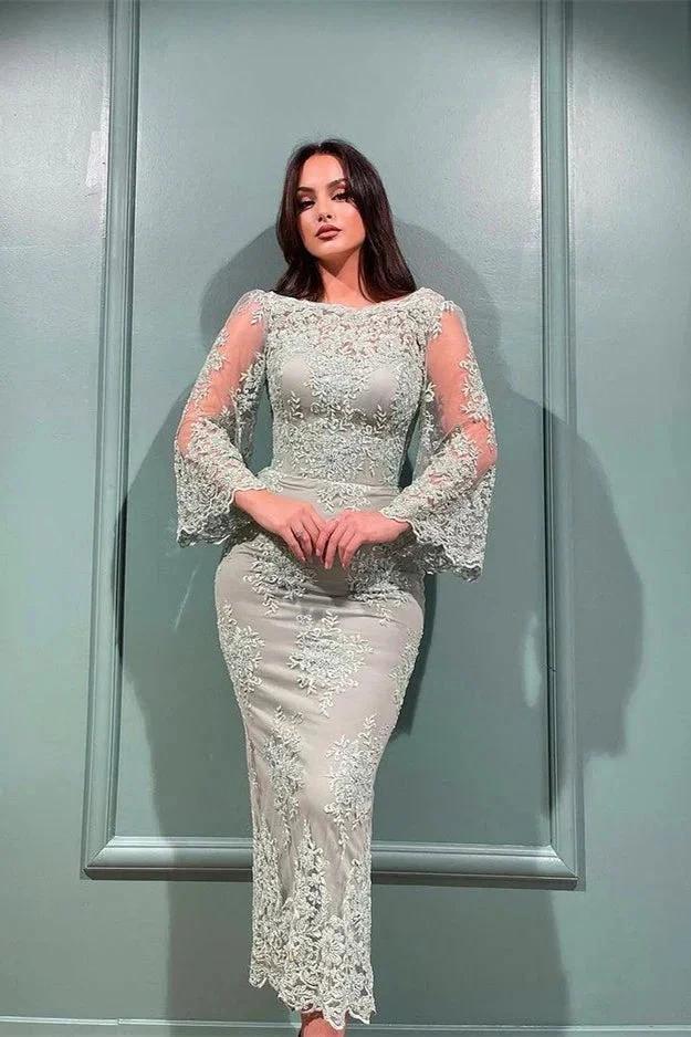 Elegant Lace Mermaid Evening Dresses With Long Sleeves by misshow.com
