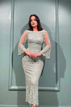 Elegant Lace Mermaid Evening Dresses With Long Sleeves by misshow.com