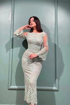 Elegant Lace Mermaid Evening Dresses With Long Sleeves by misshow.com