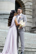 Elegant Lilac Designer A-line Split Prom Dresses by misshow.com