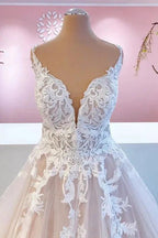 Elegant Long A-Line Appliques Lace Tulle Sweetheart Backless Wedding Dress by BIZTUNNEL