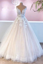 Elegant Long A-Line Appliques Lace Tulle Sweetheart Backless Wedding Dress by BIZTUNNEL