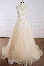 Elegant Long A-line Appliques Lace Tulle Wedding Dress by BIZTUNNEL