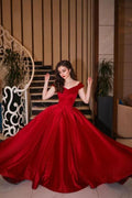 Elegant Long A-line Off-the-shoulder Satin Red Prom Dress by BIZTUNNEL