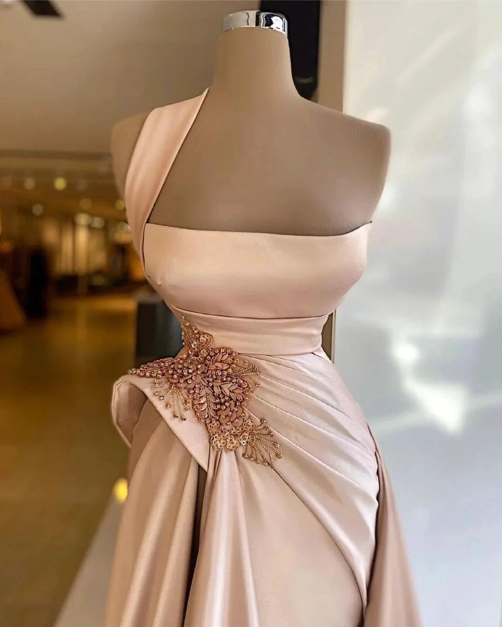 Elegant Long A-Line One Shoulder Appliques Lace Beading Prom Dress by BIZTUNNEL