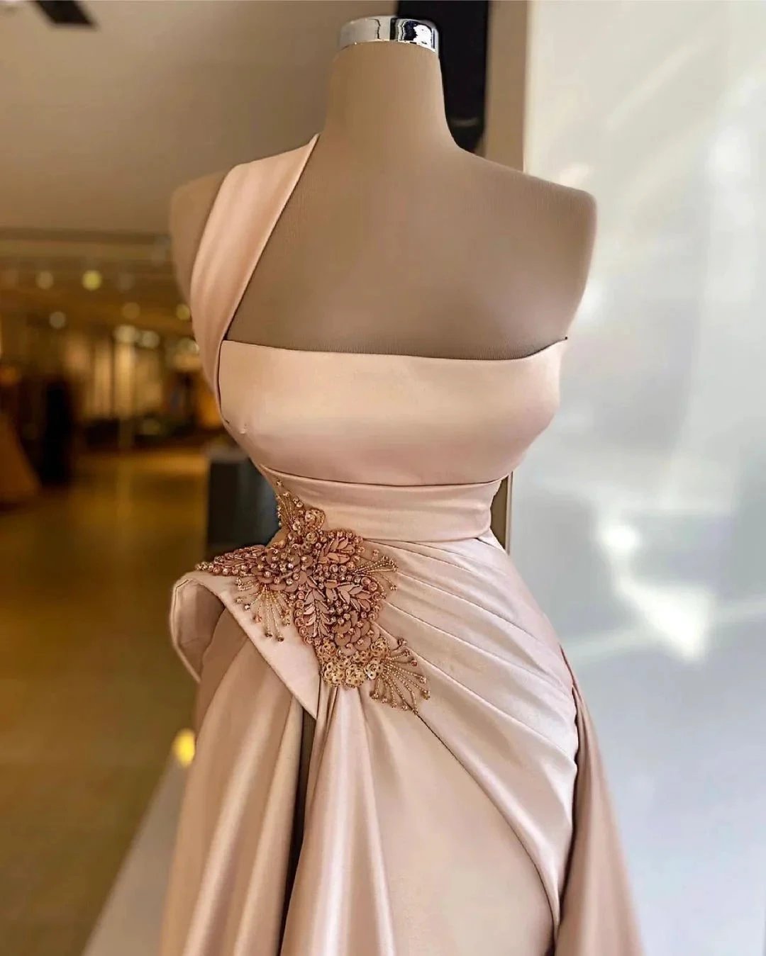 Elegant Long A-Line One Shoulder Appliques Lace Beading Prom Dress by BIZTUNNEL