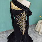 Elegant Long A-line One Shoulder Beading Prom Dress With Long Sleeves by misshow.com