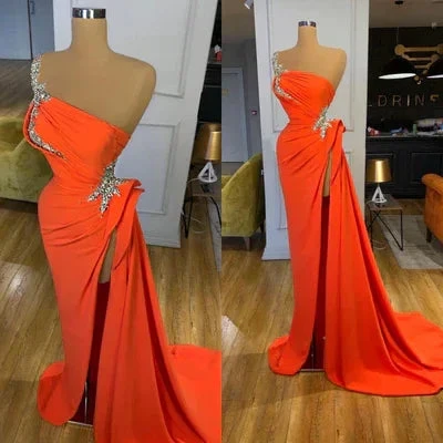 Elegant Long A-line One Shoulder Sequined Sleeveless Prom Dress With Slit by misshow.com